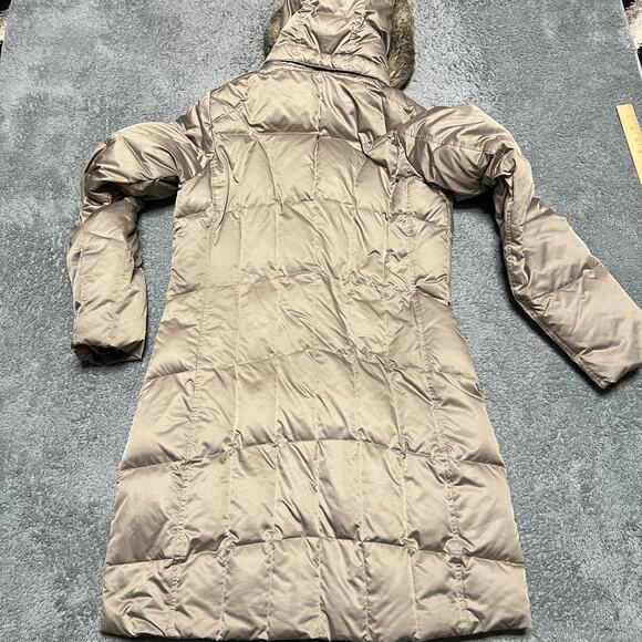 Eddie Bauer Coat Womens Medium Tall Long Down Puffer Jacket Hooded Tan Winter ** - Picture 4 of 11